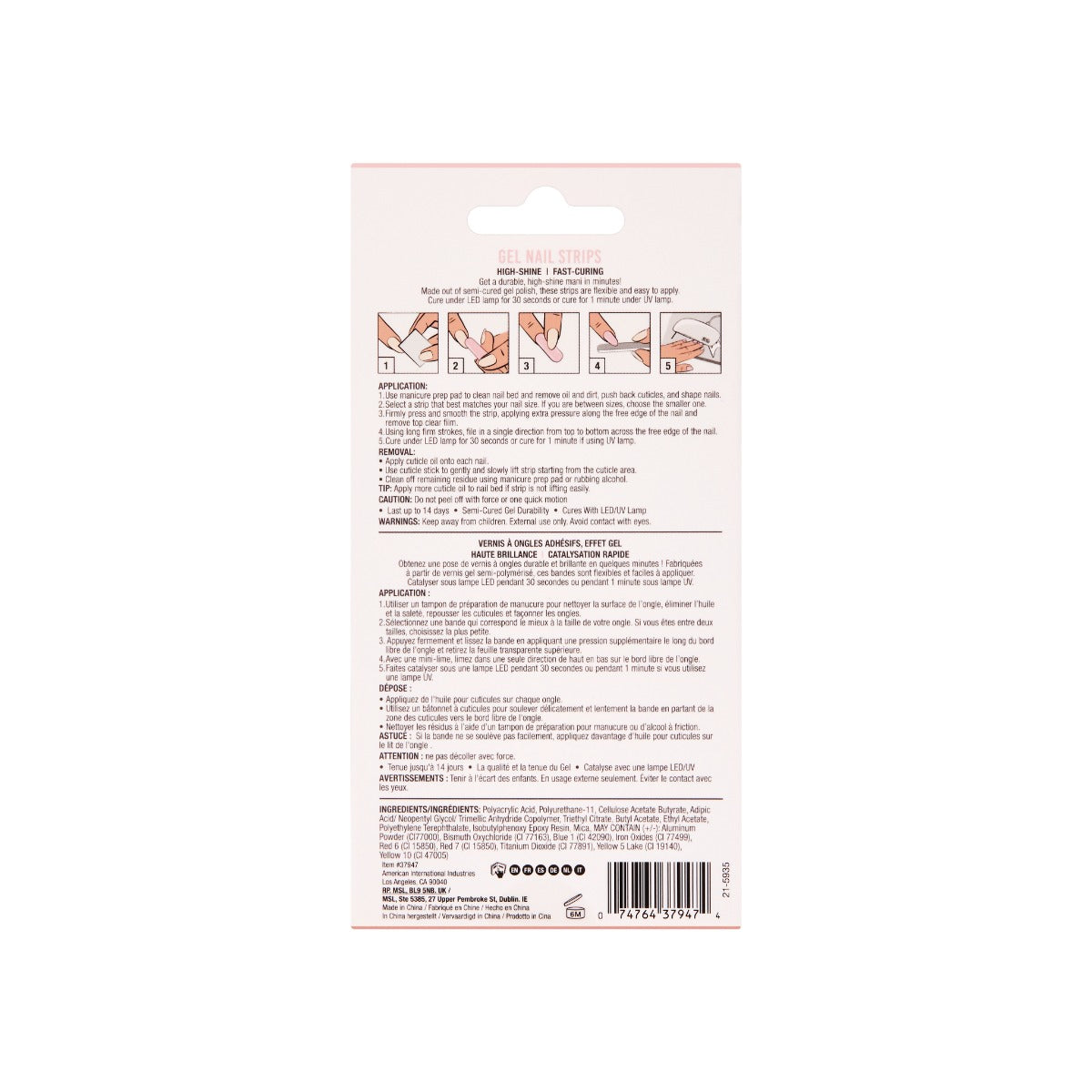 Back details of Ardell Nail Addict Gel Nail Strips box