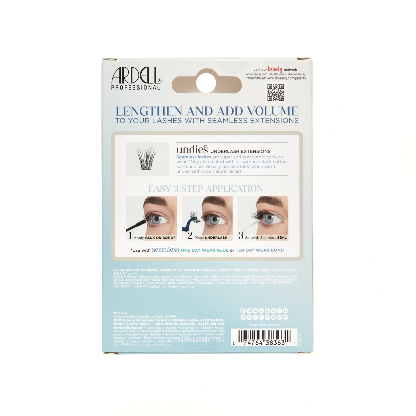 Back packaging of Seamless Underlash Extensions Naked 100 ct
