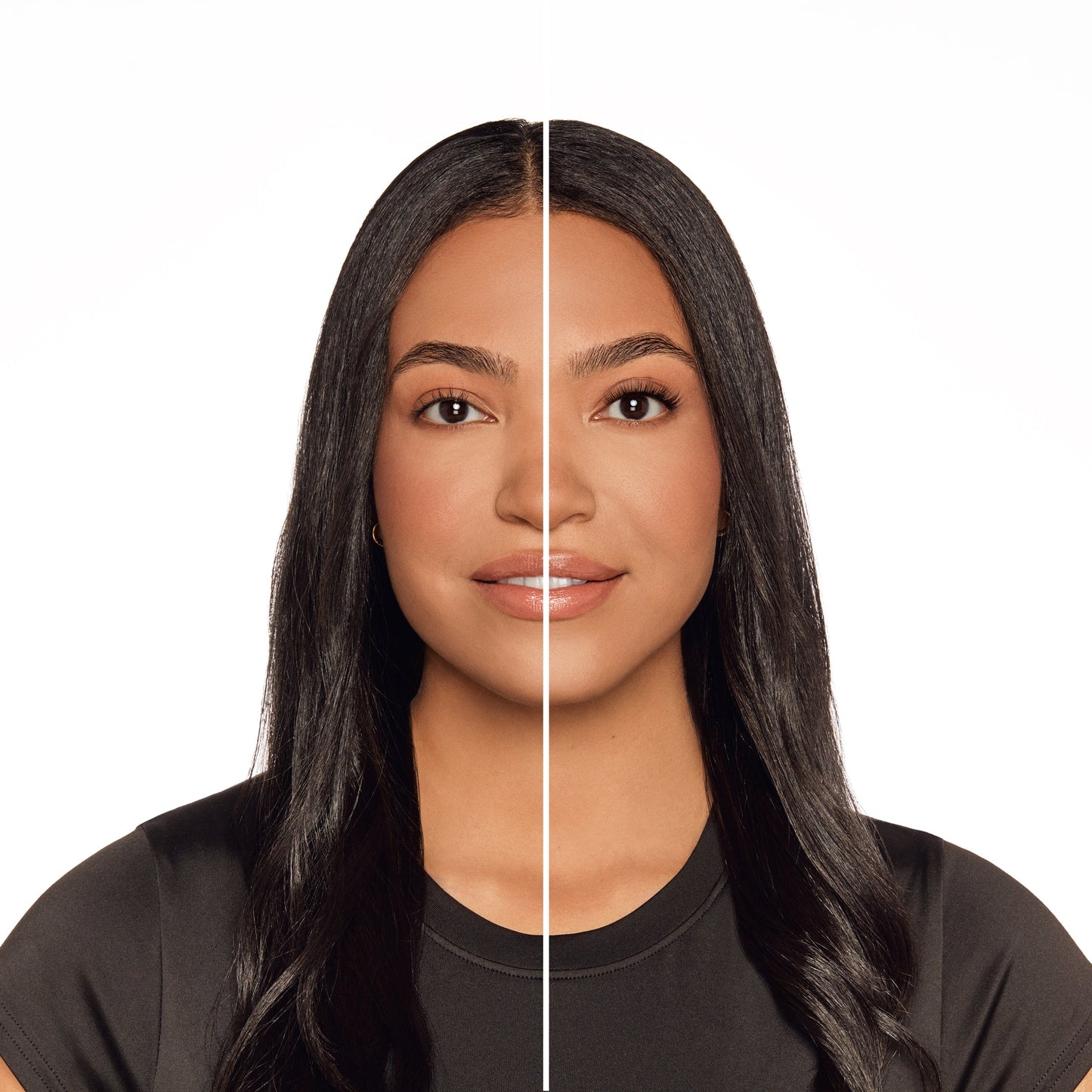 Before and after comparison of Seamless Underlash Fauxmink D Curl on Model with Hooded shaped eyes