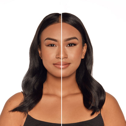 Before and after comparison of Seamless Underlash Fauxmink D Curl on Model with Monolid shaped eyes