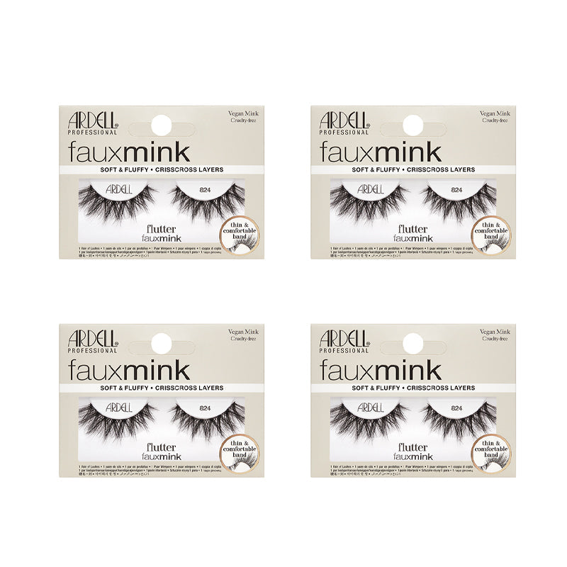 Four packages of Ardell Faux Mink eyelashes on a white background