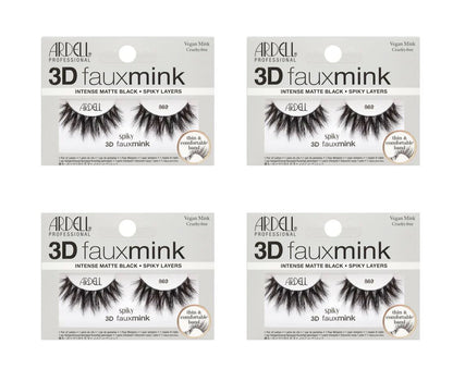 Four packages of Ardell 3D faux mink false eyelashes on a white background