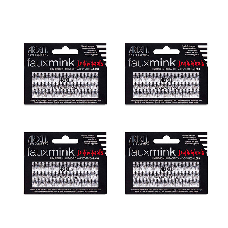 Four packages of Ardell Faux Mink Individual Eyelashes on a white background