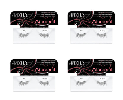 Four packages of Ardell Accent false eyelashes on a white background