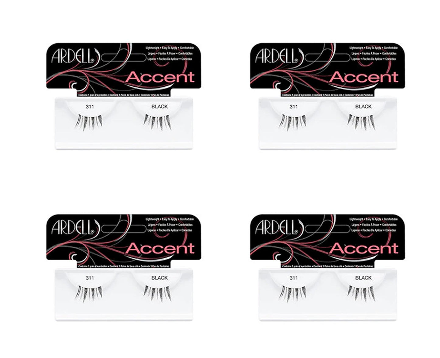 Four packages of Ardell Accent false eyelashes on a white background