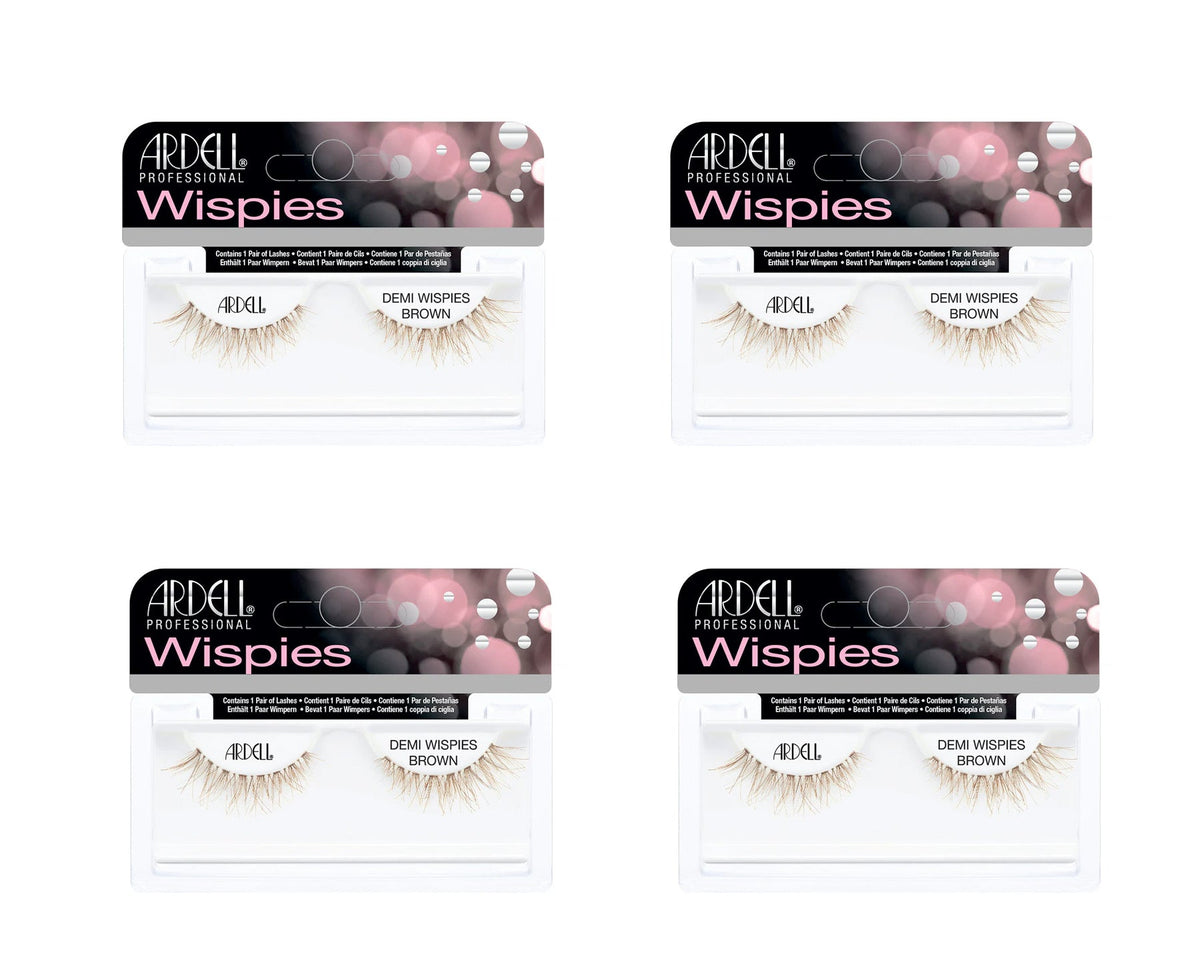 Four packages of Ardell Wispies false eyelashes on a white background