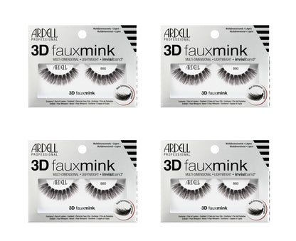 Four packages of Ardell 3D faux mink false eyelashes on a white background