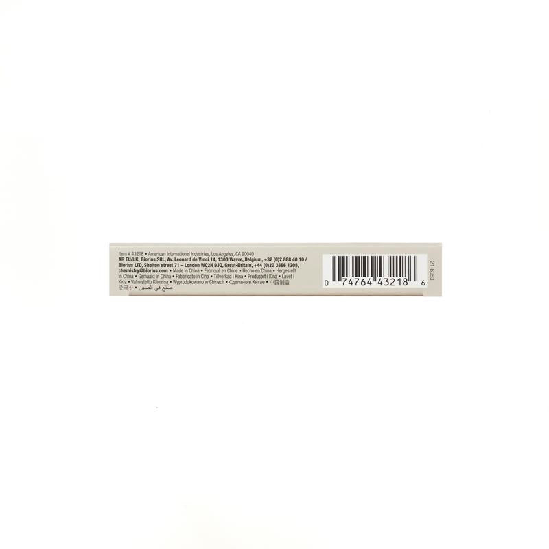 Product label with a barcode on a white background
