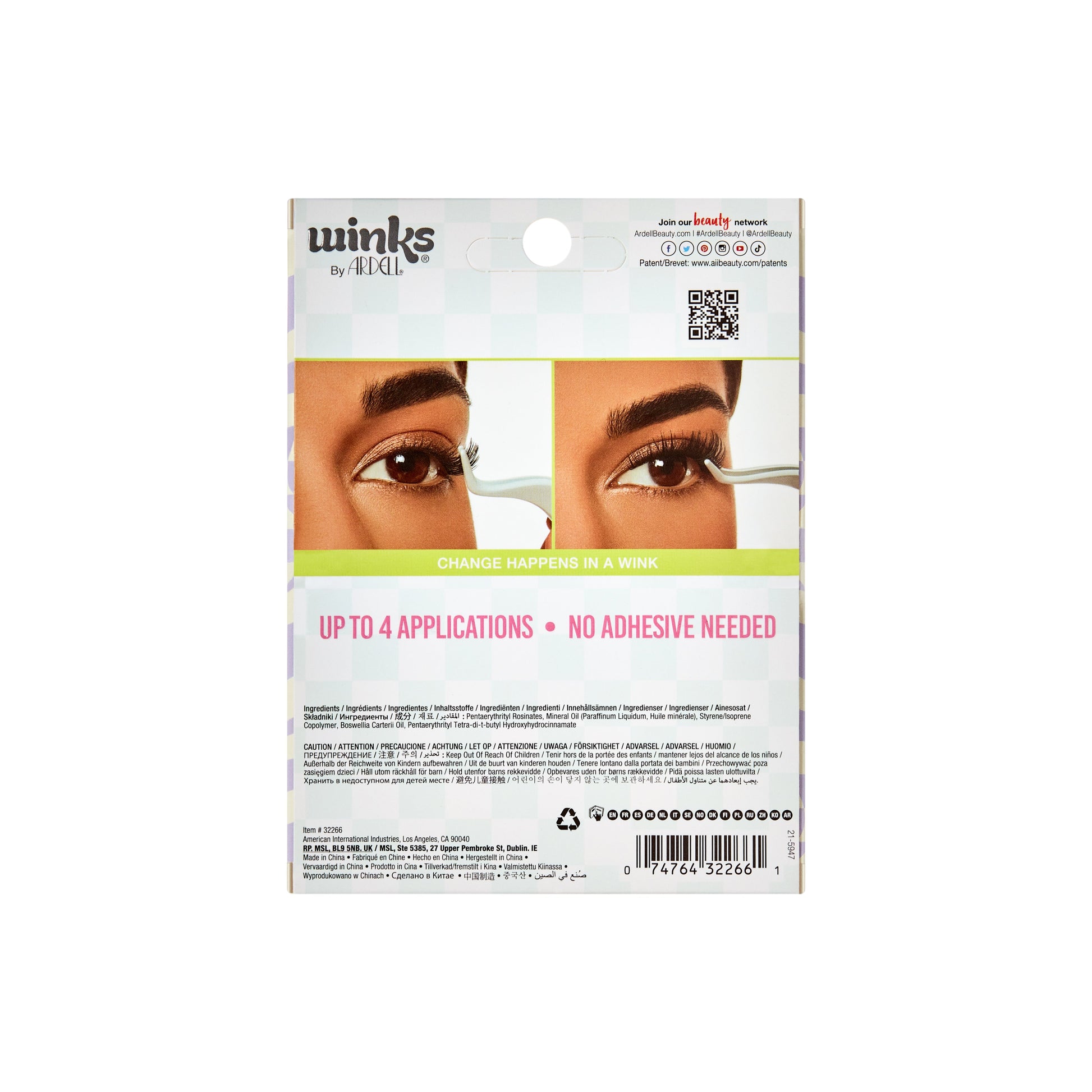 Back of Ardell Winks Press on Lash underlash extensions galore natural packaging showing its product details.