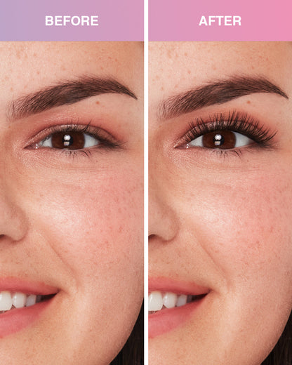 Before and after Press On Naked Natural eyelashes on Model with Almond shaped eyes