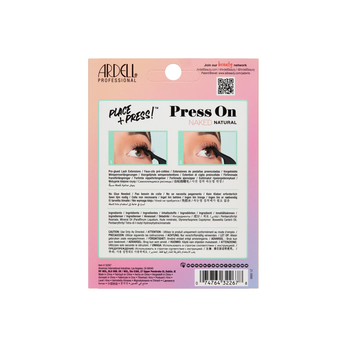 Back packaging of Press On Naked Natural 30 ct + Applicator