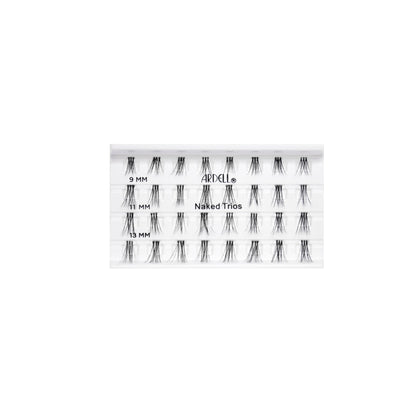 Tray of Ardell Naked Trios individual lashes in 9mm, 11mm, and 13mm lengths, knot-free and natural looking