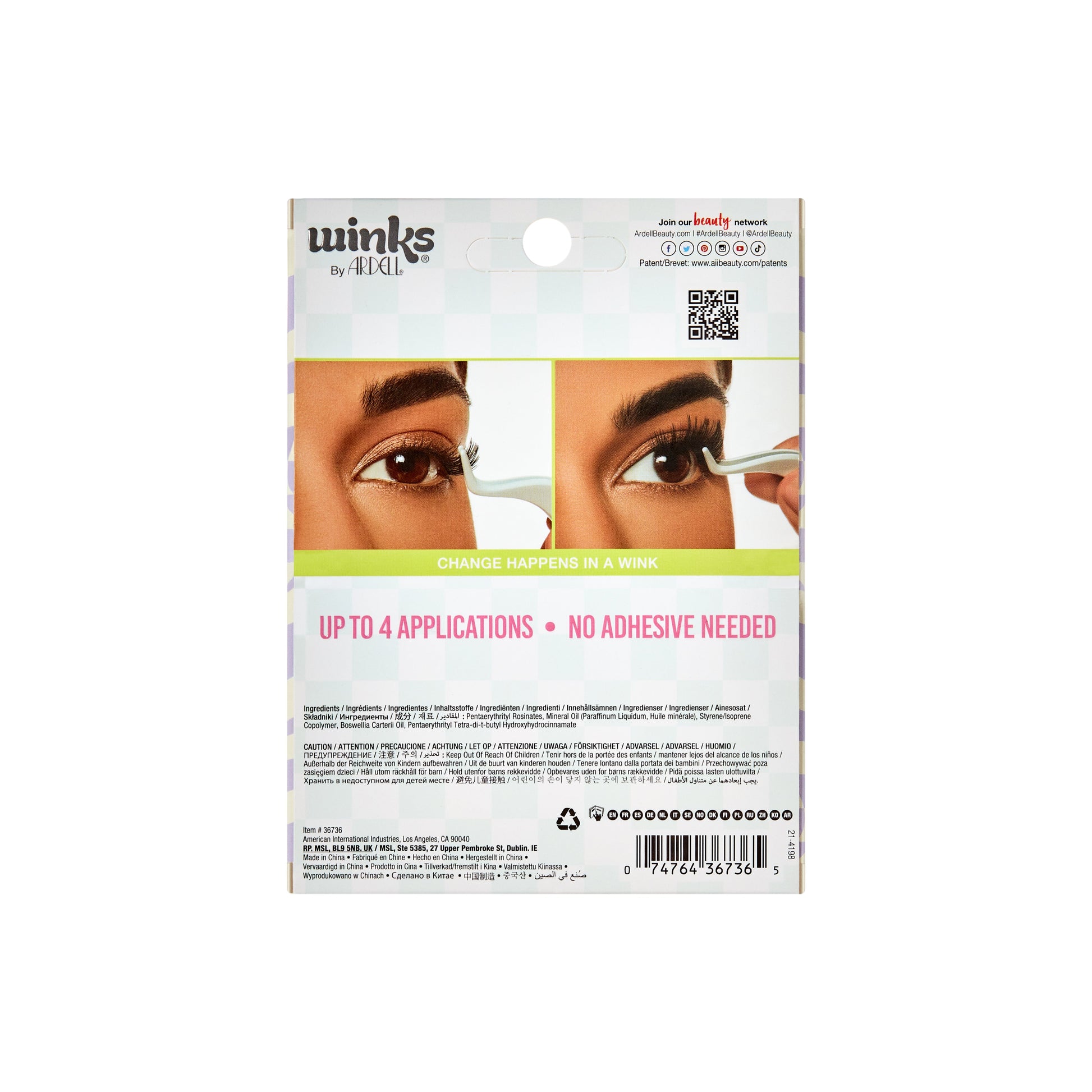 Back of Ardell Winks Press on Lash underlash extensions slay volume packaging showing its product details