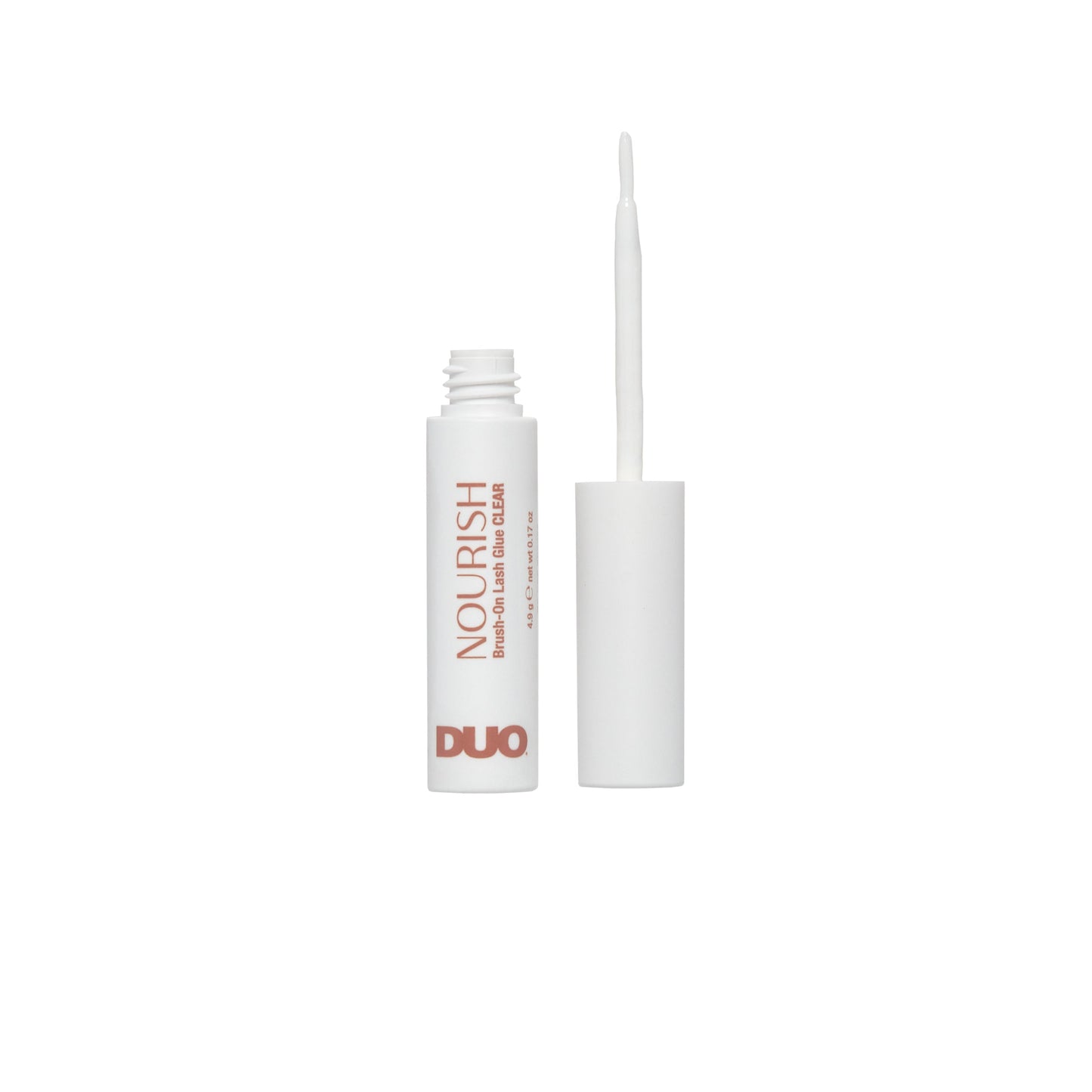 White opened bottle Nourish Brush-On Lash Glue Clear on a white background