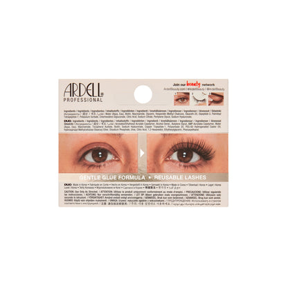 Back side of Nourish Lashes packaging with images of eyes and text on a white background