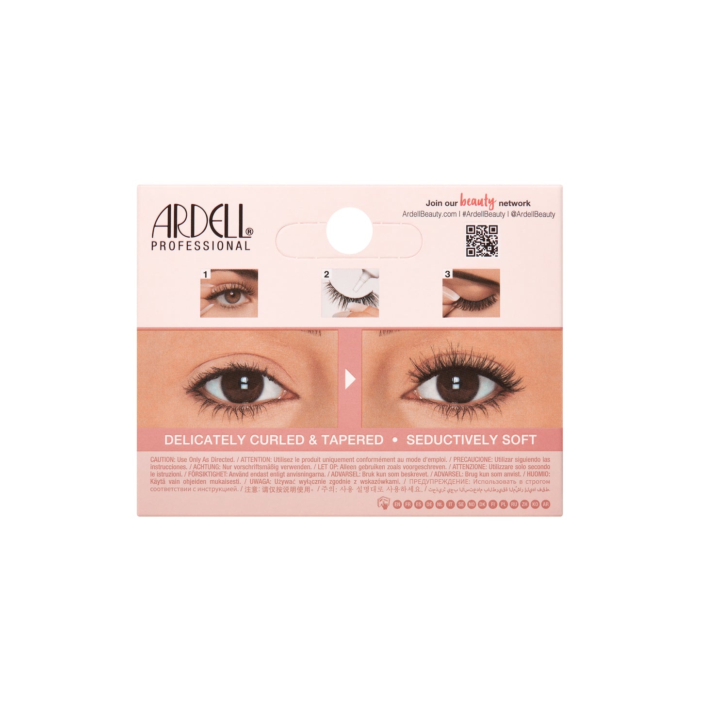 Ardell eyelash packaging with images of eyes and product details on a white background
