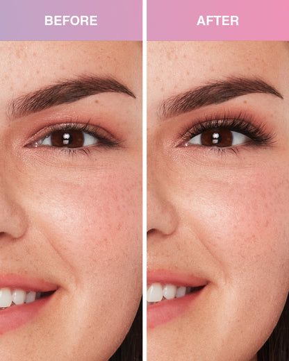 Before and after Press On Pre-Glued Underlash Extensions Wispies Natural on Model with Almond shaped eyes