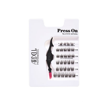 Tray of Ardell Press-On Faux Mink Natural Lashes, pre-glued and ready to apply lash segments.