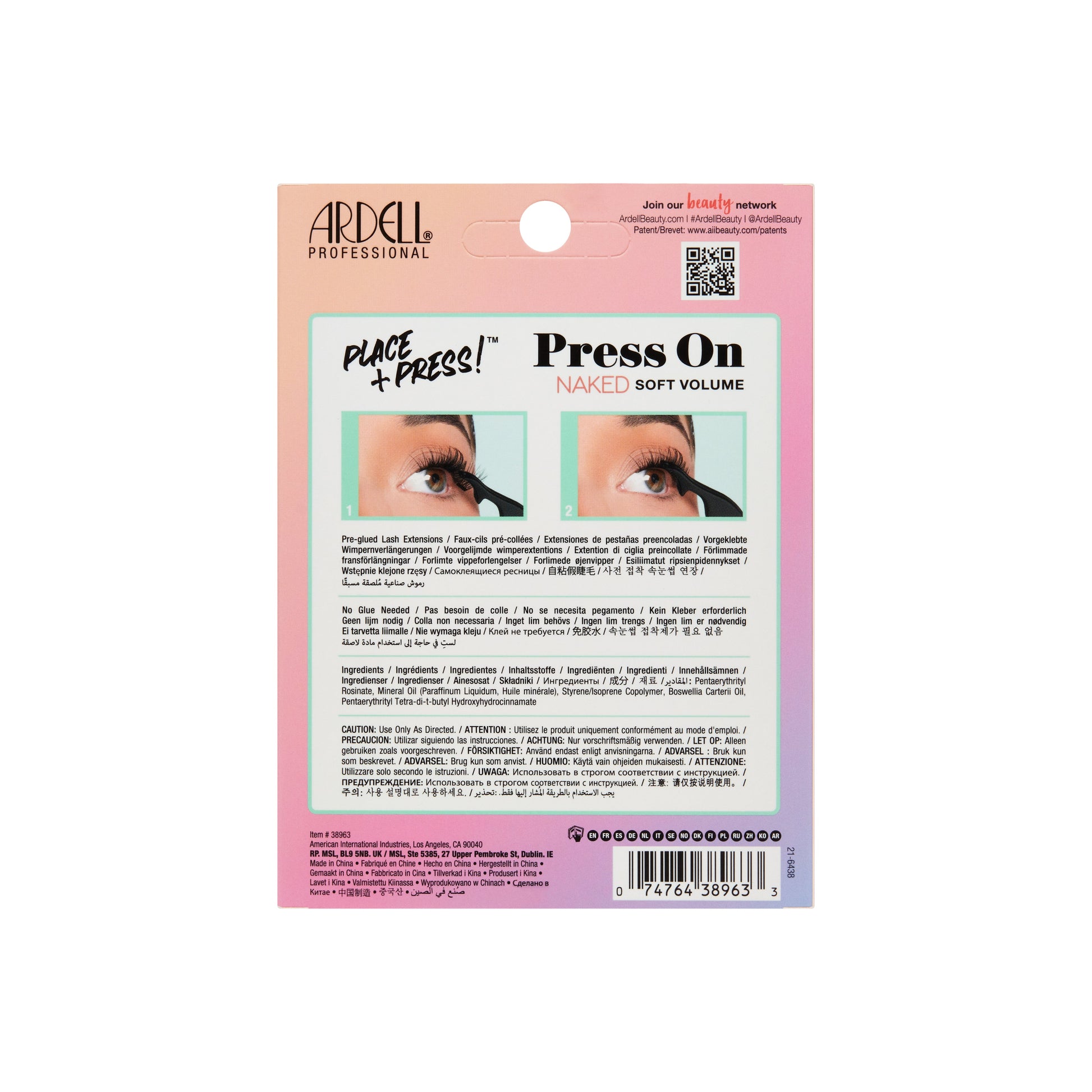 Back packaging of Press On Naked Soft Volume 60 ct