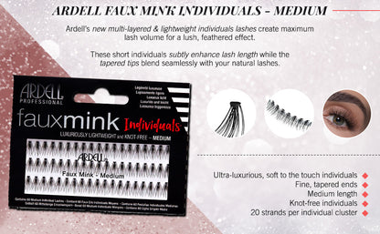 Inforgraphics of a set of Ardell Faux Mink Individual Lashes in their retail packaging with image illustration