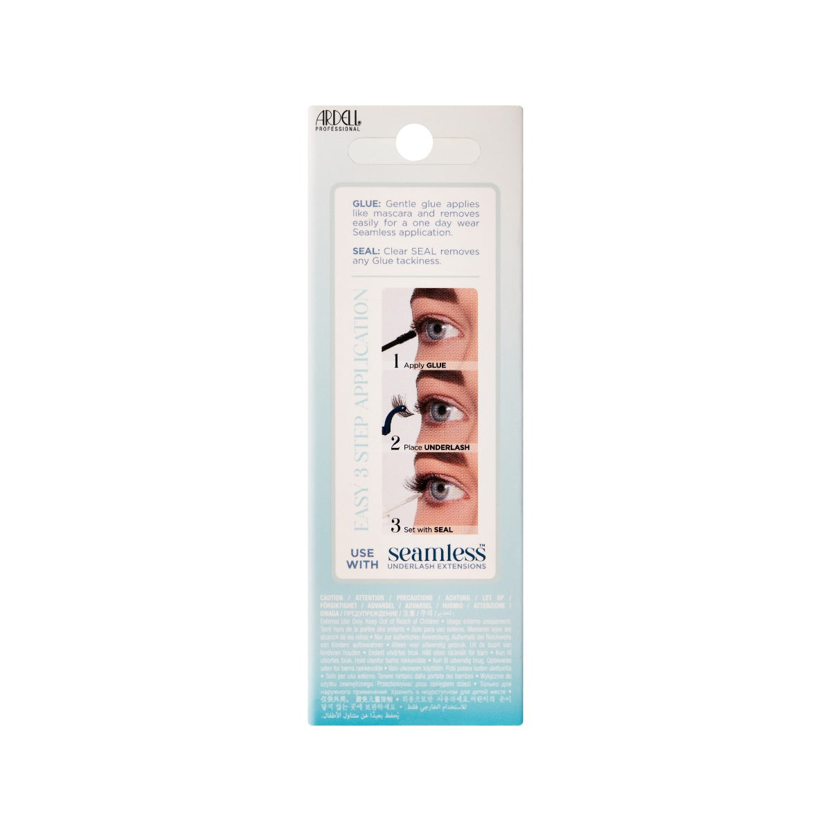 Back of Seamless Underlash 1 Day Clear Glue & Seal retail wall hook packaging
