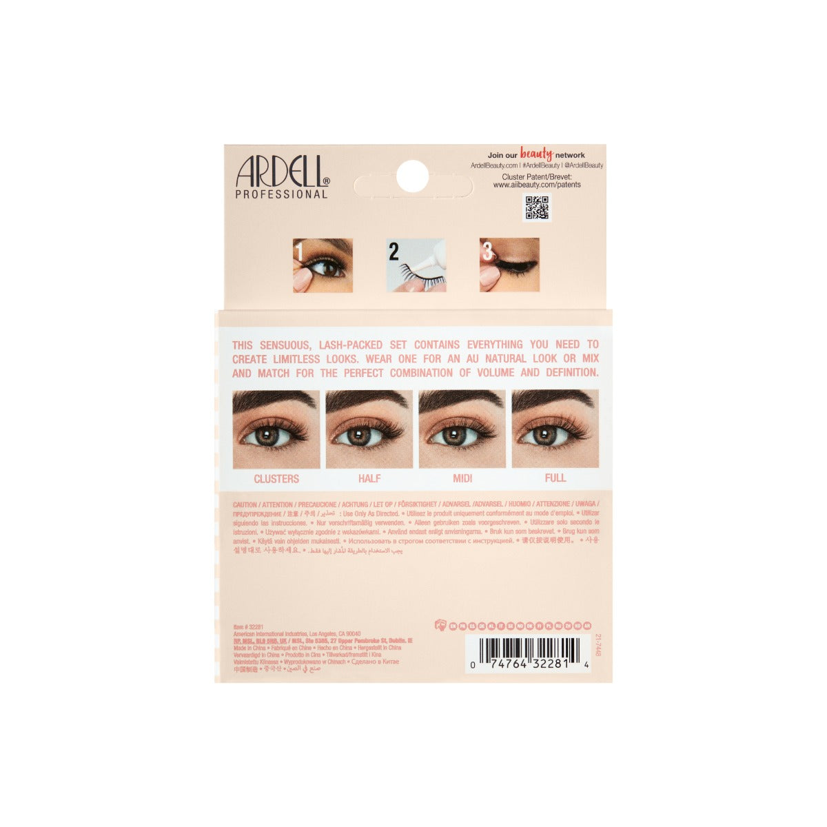 Back of Naked My Way Lashes 435 retail wall hook box printed with product information