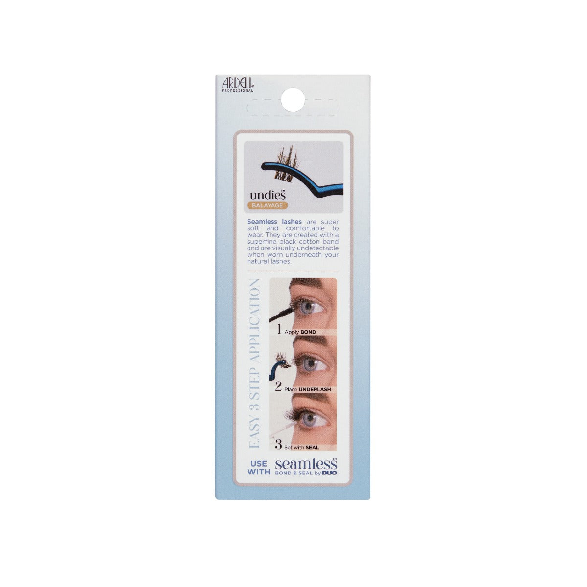 Back of Seamless Underlash Extensions Balayage 32 ct retail wall hook box