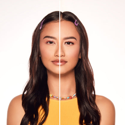 Before and after Winks Press On Pre-Glued Underlash Extensions - Volume on a model with hooded eyes