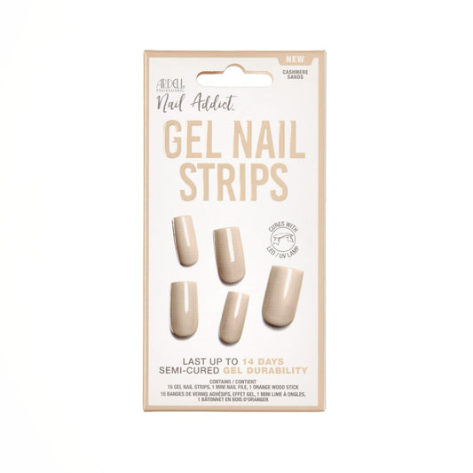 Front of packaging for Ardell Nail Addict Gel Nail Strips - Cashmere Sands