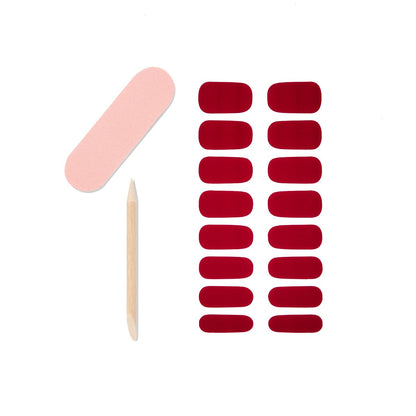 Set of 16-piece nail strips, 1 mini nail file and 1 orange wood stick