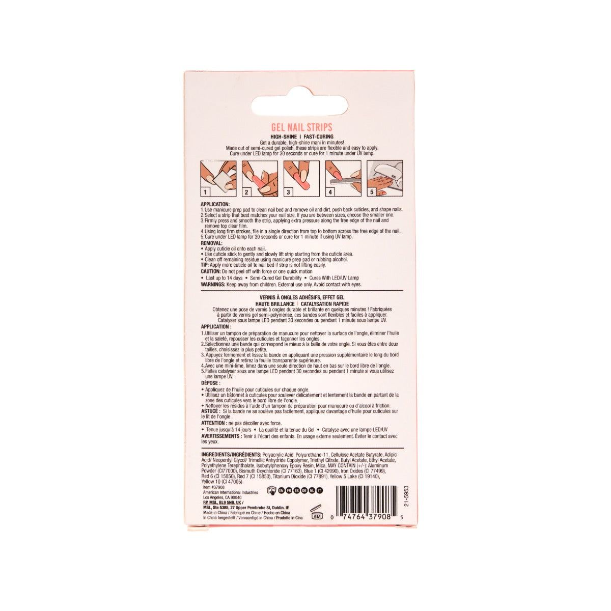 Back details of Ardell Nail Addict Gel Nail Strips box
