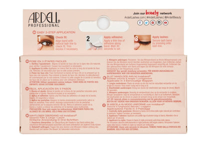 Back of Ardell Naked Lash 428 false lashes retail packaging with instructions in different languages