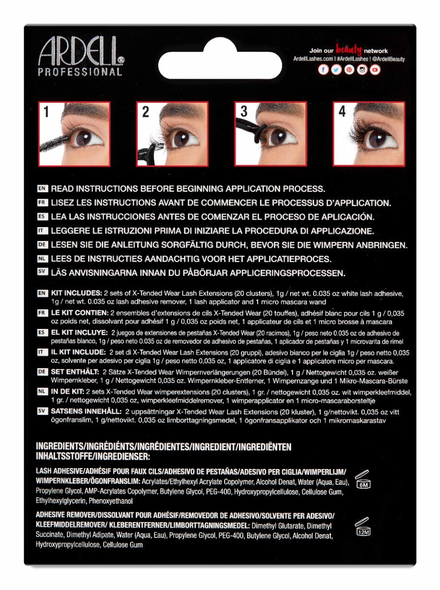 Back view of Ardell, X-tended Wear #105 lashes in retail wall hook packaging