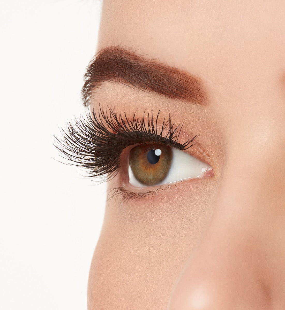 Side view of a model wearing Ardell Active Lash Chin Up lashes