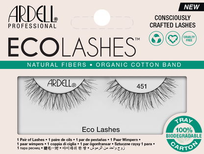 Frontview of a wall-hook ready retail pack of Ardell's Ecolashes 451 with printed label text