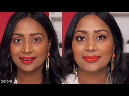 A side-by-side comparison of a model before and after applying Ardell false lashes for a dramatic look.